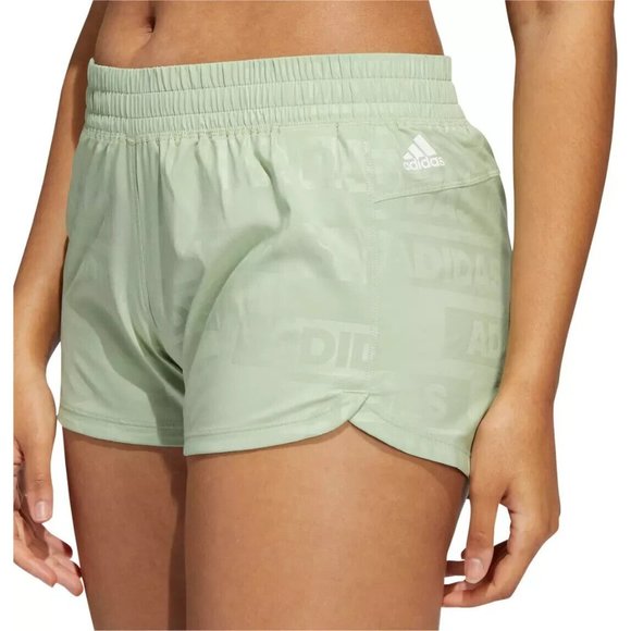 Adidas Pacer Shorts Deboss Woven Green Running Training NWT - Picture 1 of 13